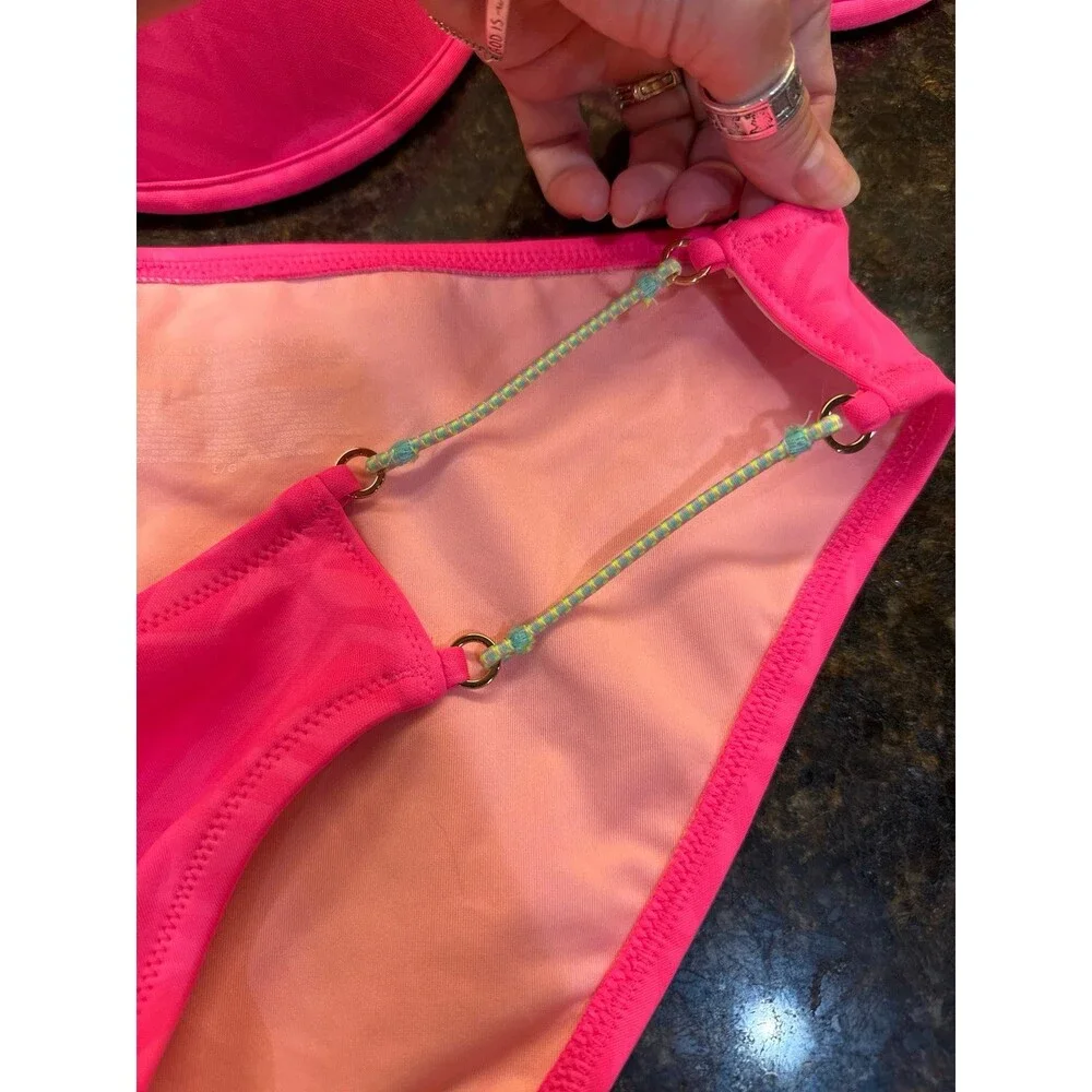 Victoria’s Secret Hot Pink Bikini Swim Set 36DD Top Size L Bottoms NWOT
